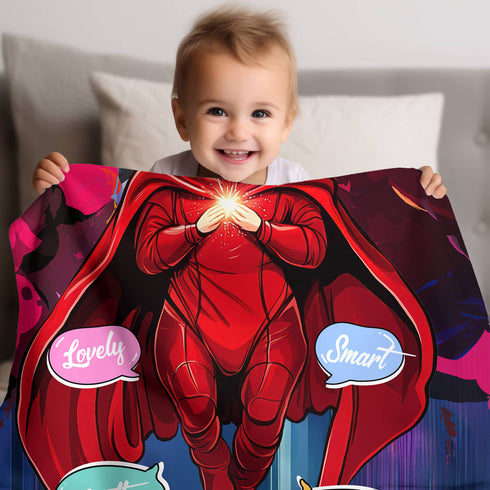 Personalized Scarlet Magic Baby Blanket – Superhero Girl Style with Custom Name & Background